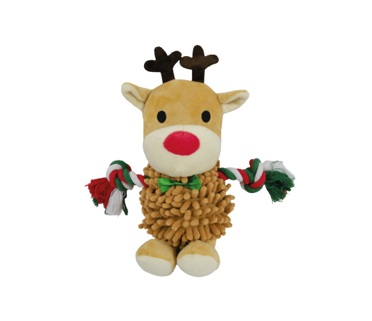 FLUFFY CHUMS JUGUETE DE PELUCHE CON SONIDO TIPO SQUEAKY ESTILO ALCE NAVIDAD C/BRAZOS DE HILO TRENZADO 32cm by SHARPAW