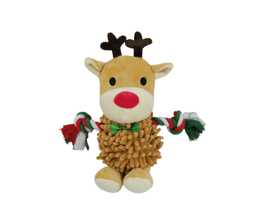 FLUFFY CHUMS JUGUETE DE PELUCHE CON SONIDO TIPO SQUEAKY ESTILO ALCE NAVIDAD C/BRAZOS DE HILO TRENZADO 32cm by SHARPAW