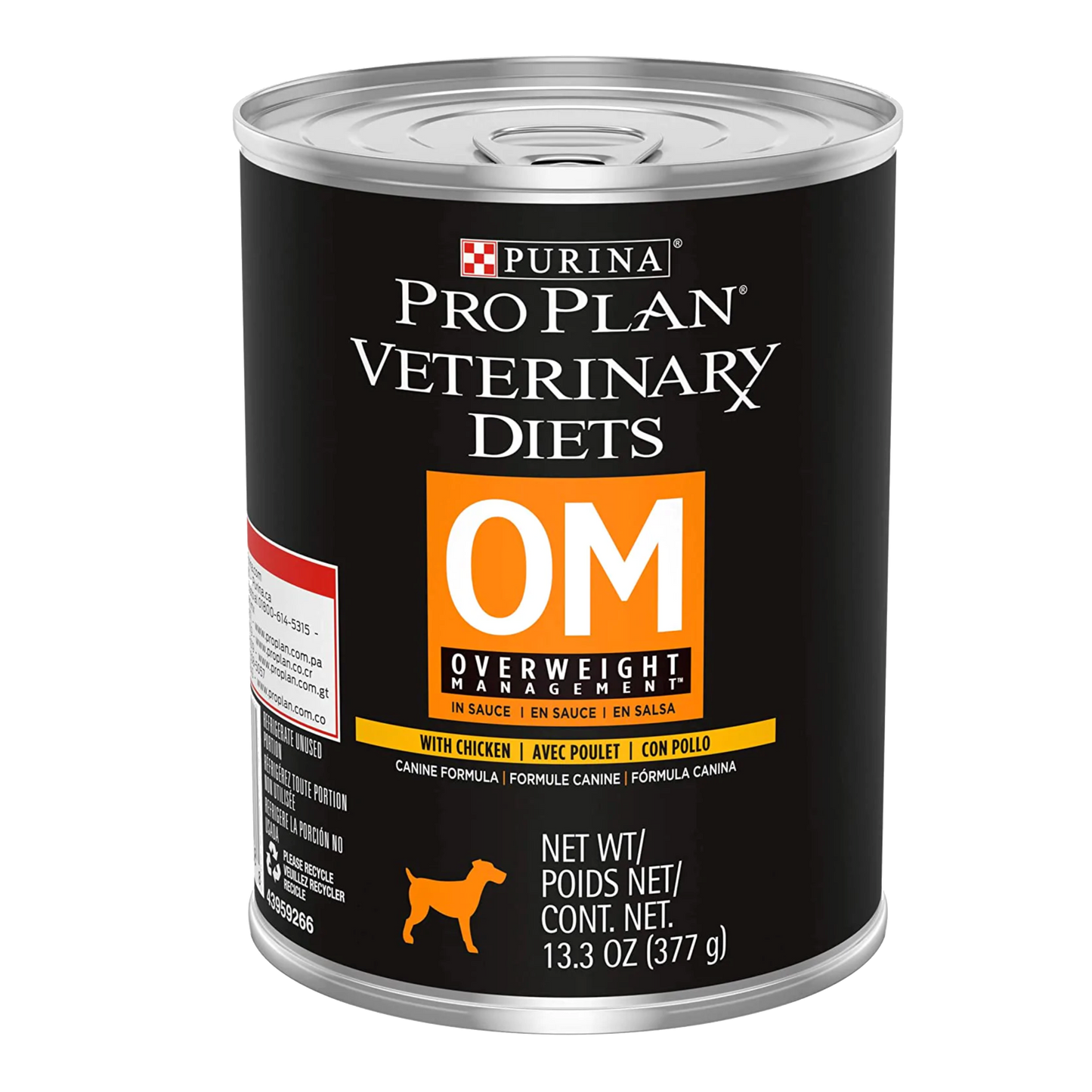 ALIMENTO HÚMEDO EN LATA PROPLAN VETERINARY DIETS OM OVERWEIGHT MANAGEMENT PARA PERROS CON SOBREPESO RECETA CON POLLO 377 GR