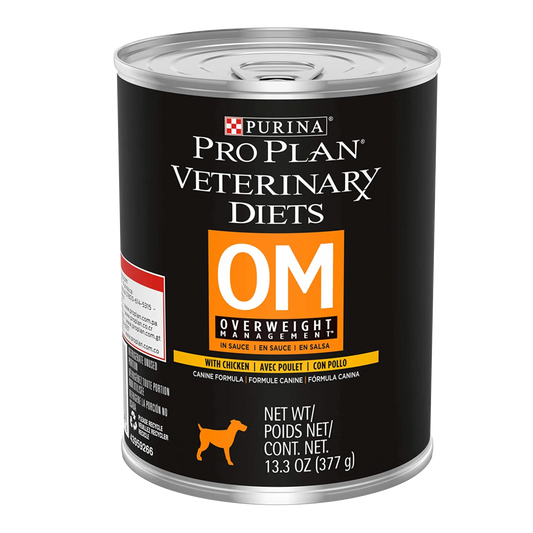 ALIMENTO HÚMEDO EN LATA PROPLAN VETERINARY DIETS OM OVERWEIGHT MANAGEMENT PARA PERROS CON SOBREPESO RECETA CON POLLO 377 GR