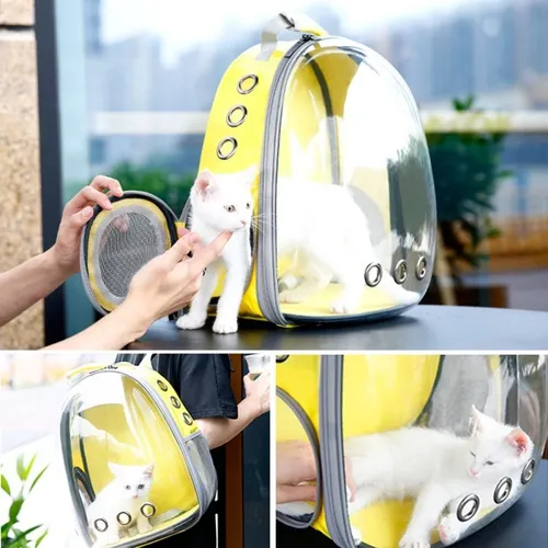 MOCHILA TRANSPORTADORA CON RESPIRADORES TRANSPARENTE PARA GATOS Y PERROS MASCOTAS