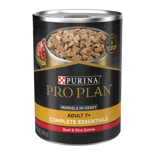 ALIMENTO HÚMEDO EN LATA PROPLAN ADULT 7+ COMPLETE ESSENTIALS PARA PERROS SENIORS RECETA CARNE Y ARROZ 368 GR