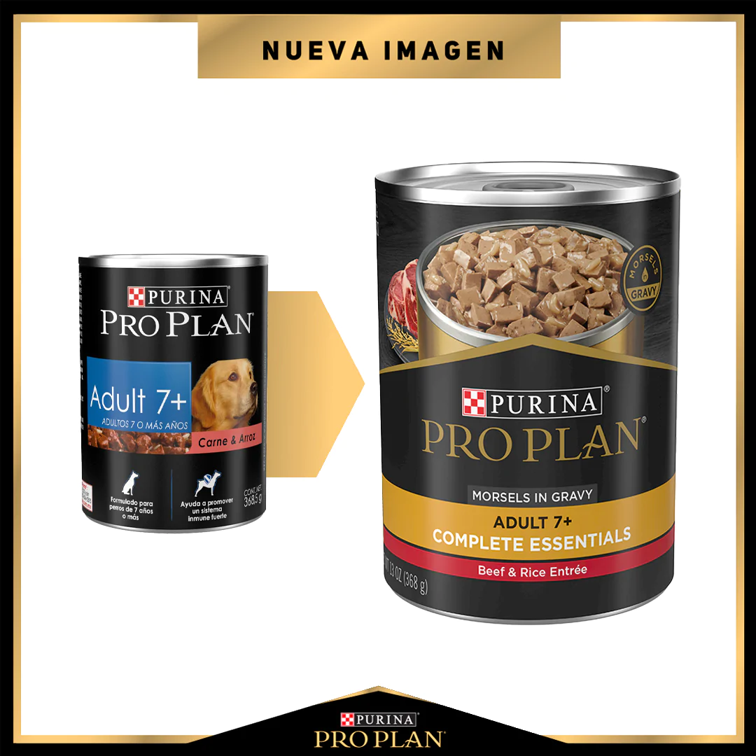 ALIMENTO HÚMEDO EN LATA PROPLAN ADULT 7+ COMPLETE ESSENTIALS PARA PERROS SENIORS RECETA CARNE Y ARROZ 368 GR