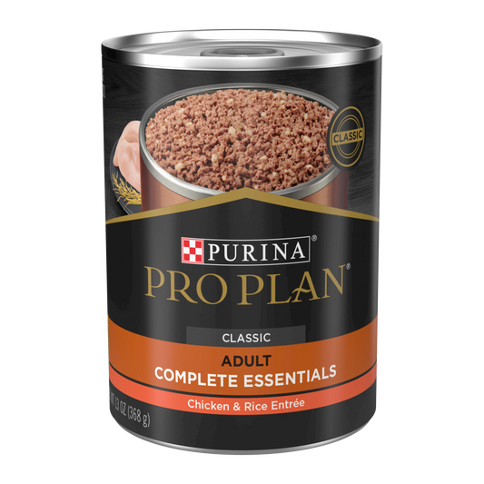 ALIMENTO HÚMEDO EN LATA PRO PLAN CLASSIC COMPLETE ESSENCIALS PARA PERROS ADULTOS CON POLLO Y ARROZ 368 GR