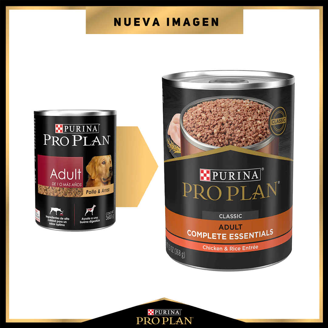 ALIMENTO HÚMEDO EN LATA PRO PLAN CLASSIC COMPLETE ESSENCIALS PARA PERROS ADULTOS CON POLLO Y ARROZ 368 GR