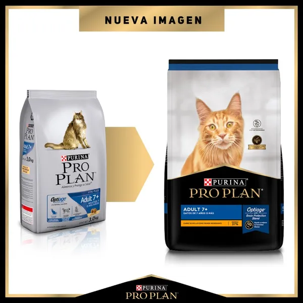 ALIMENTO PRO PLAN ADULT 7+ PARA GATOS SENIORS DE EDAD AVANZADA OPTIAGE CON CARNE DE POLLO 3 KG