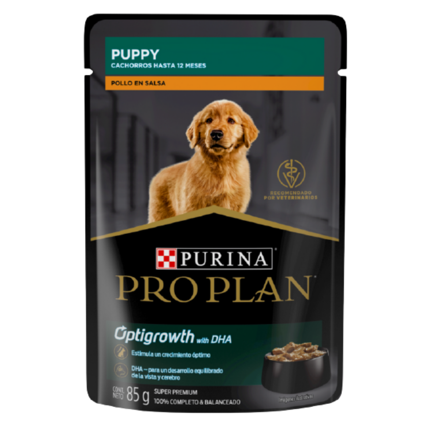 ALIMENTO HÚMEDO EN SOBRE PURINA PRO PLAN PARA PERROS CACHORROS OPTIGROWTH RECETA POLLO EN SALSA 85 GR