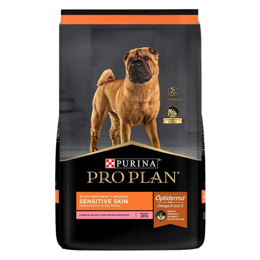 Alimento Pro Plan Sensitive Skin Para Perros Adultos De Razas Medianas Y Grandes Optiderma Con Carne De Salmón