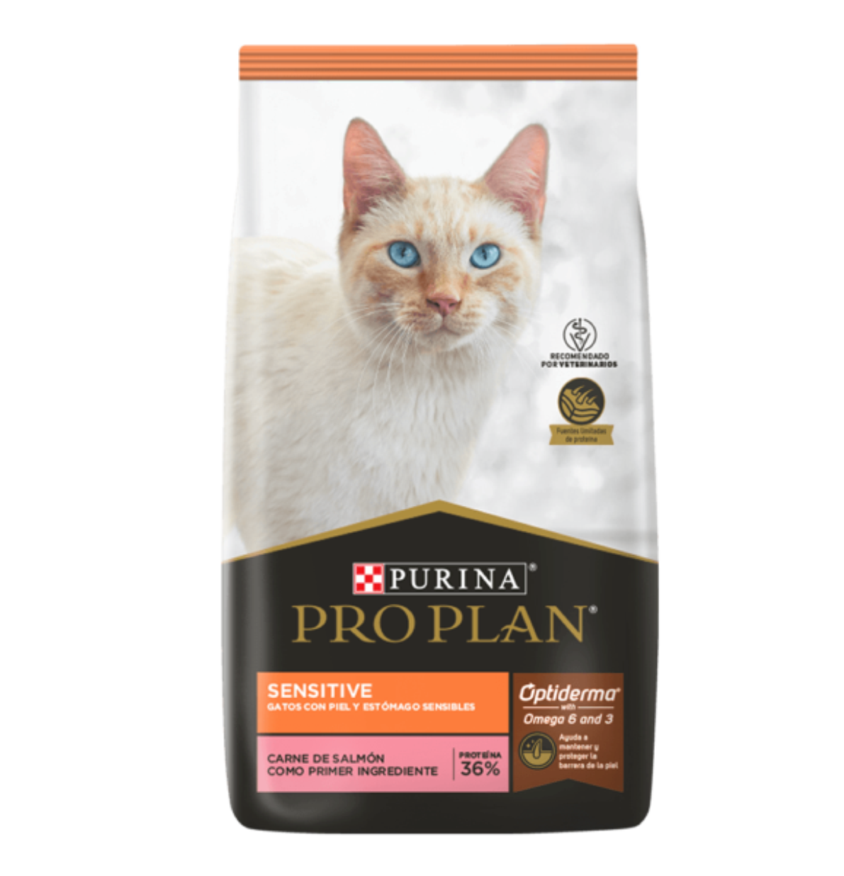 ALIMENTO PRO PLAN SENSITIVE PARA GATOS ADULTOS DE PIEL Y ESTOMAGO SENSIBLES OPTIDERMA CON CARNE DE SALMÓN 3 KG