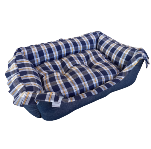 Cama Rectangular Estampado Cuadros Para Perros