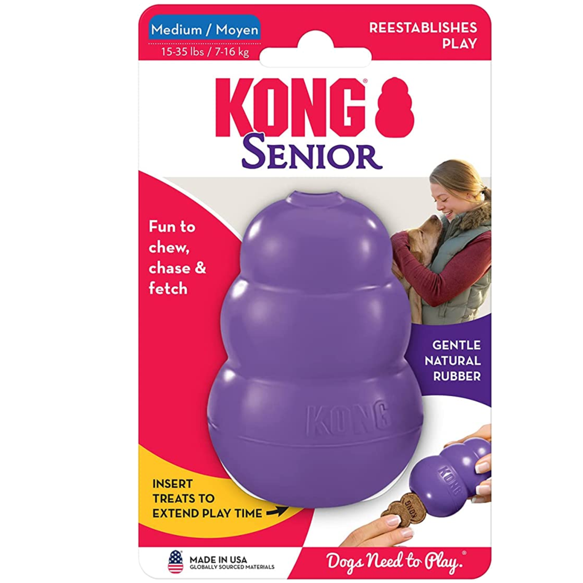 Juguete Mordedera Kong Caucho Rellenable Para Perros Senior Morado