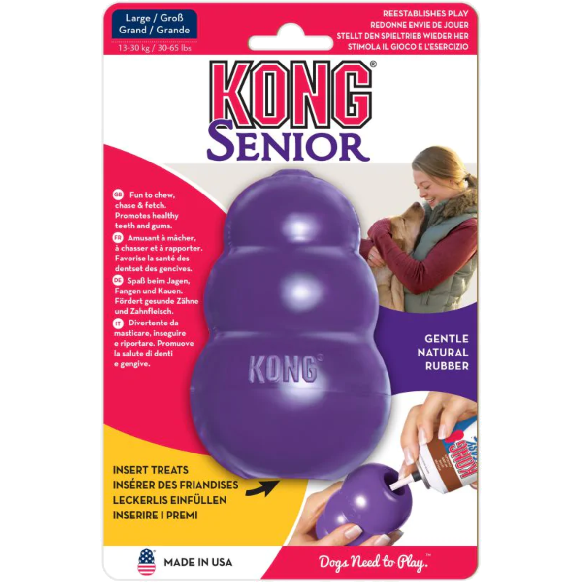 Juguete Mordedera Kong Caucho Rellenable Para Perros Senior Morado